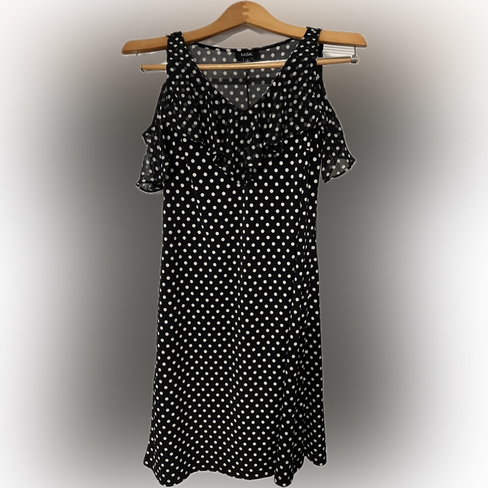 MSK Black Dress with White Polka Dots